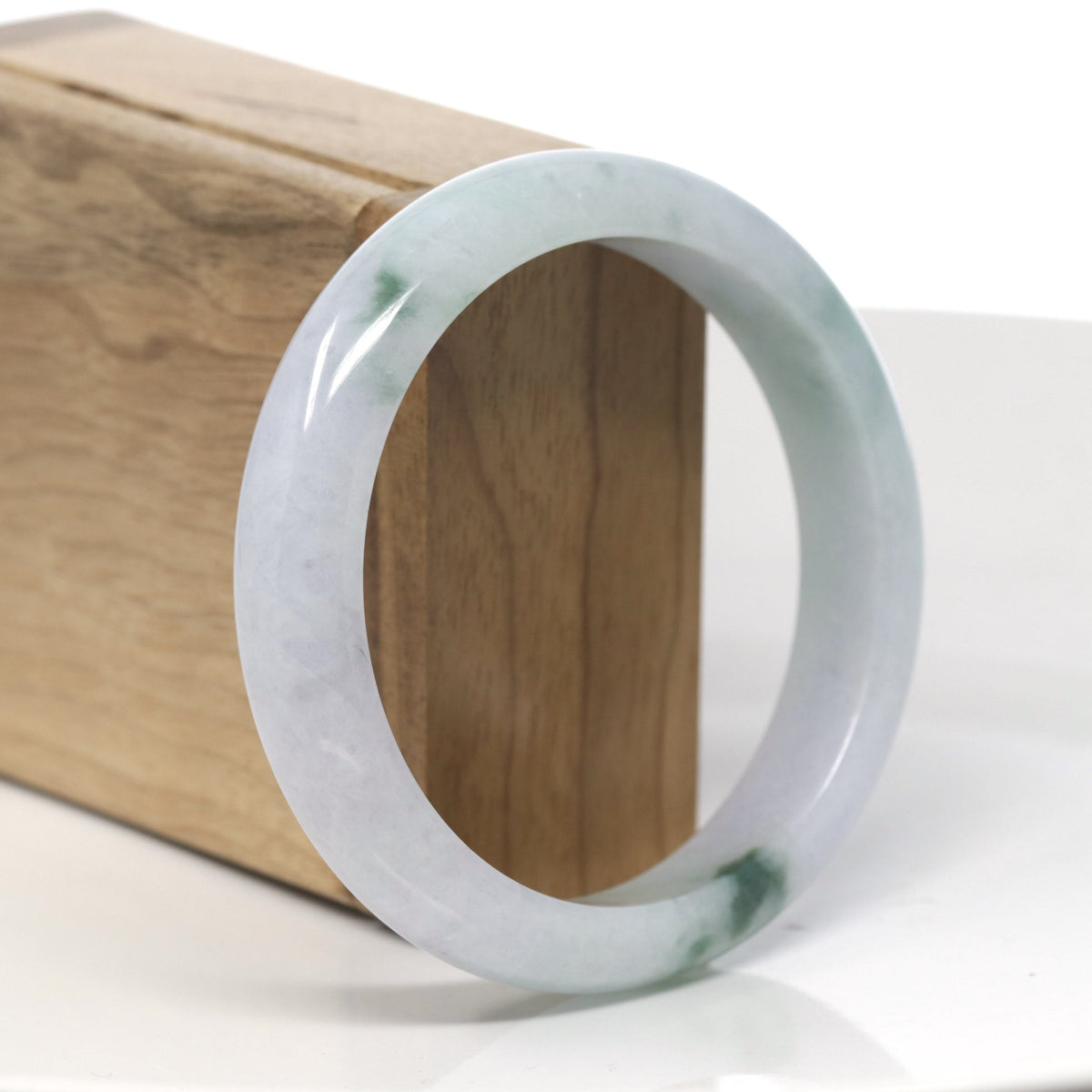 Light Green & Lavender W/ Green Flower Jadeite Jade "Half Round" Bangle Bracelet (59.4mm) #TT287