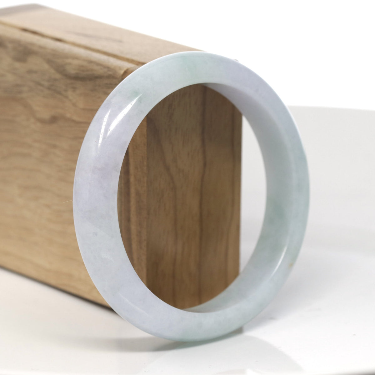 Light Green & Lavender W/ Green Flower Jadeite Jade "Half Round" Bangle Bracelet (59.4mm) #TT287