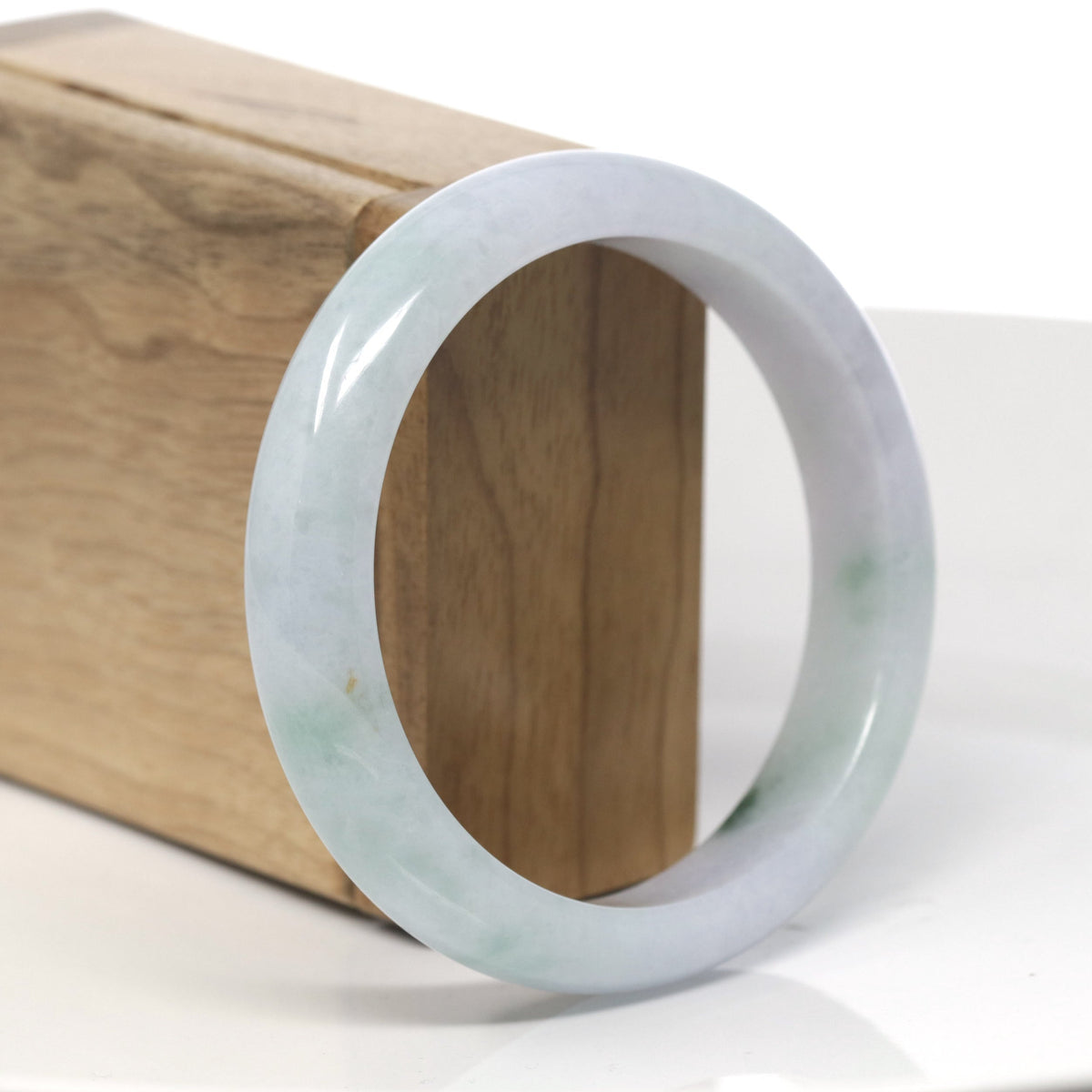 Light Green & Lavender W/ Green Flower Jadeite Jade "Half Round" Bangle Bracelet (59.4mm) #TT287