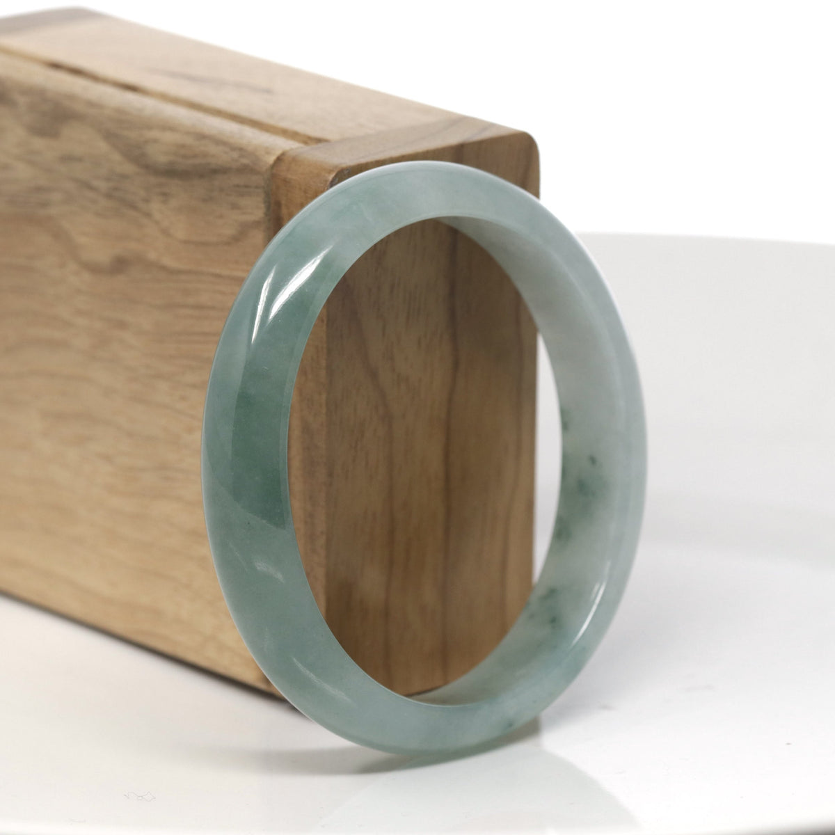Oil-Green & Light Green Jadeite Jade Oval Bangle (56.9mm) #TT289