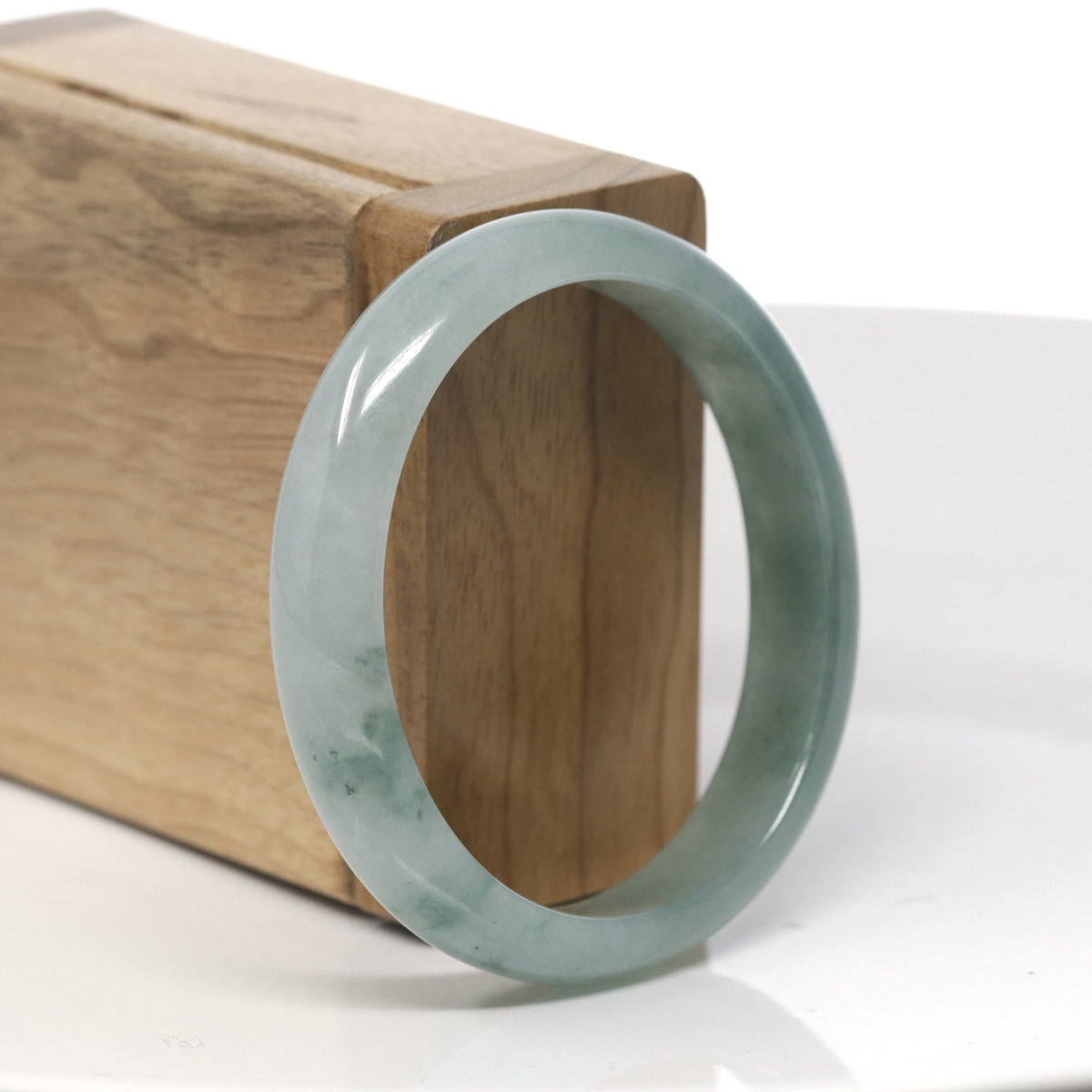 Oil-Green & Light Green Jadeite Jade Oval Bangle (56.9mm) #TT289