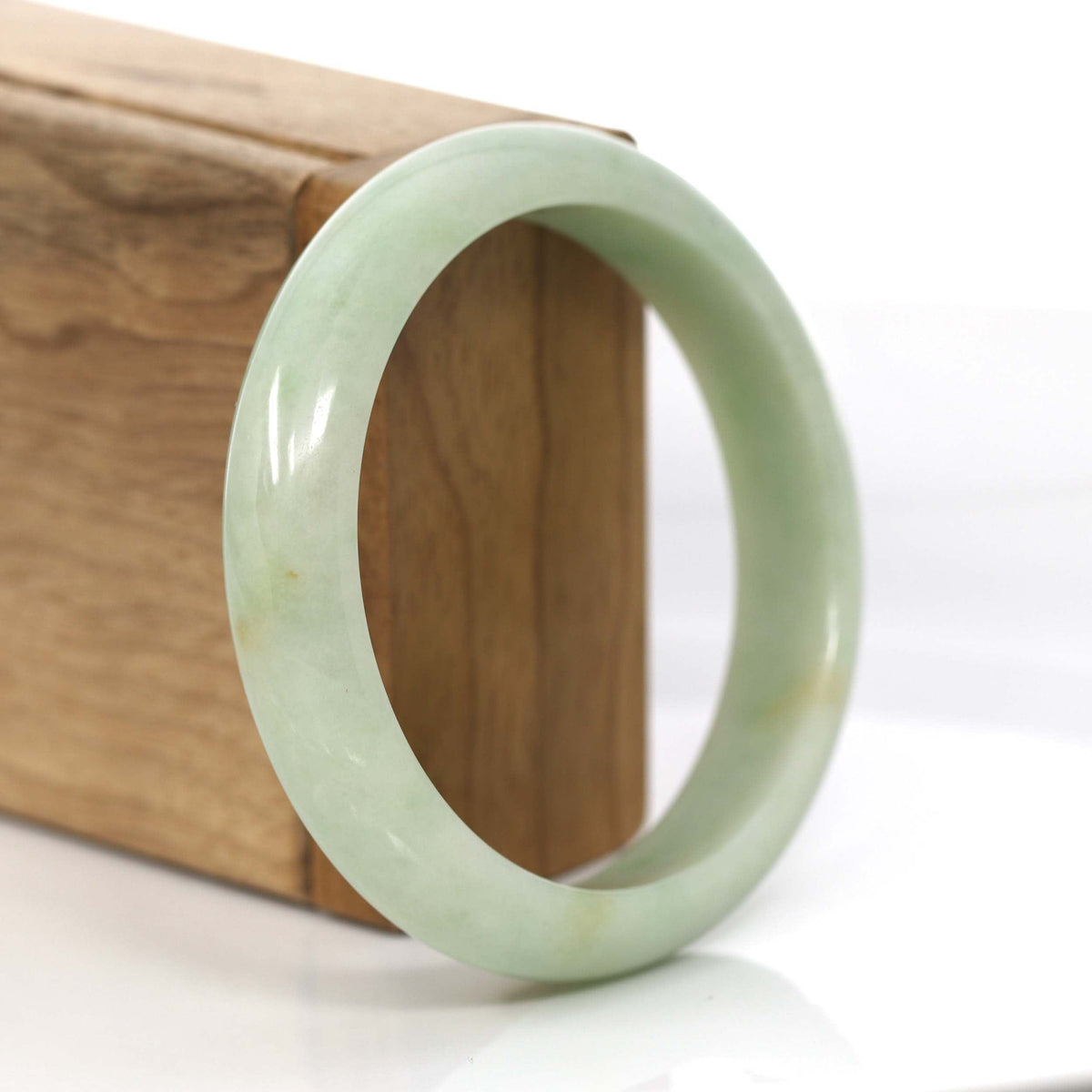 "Princess Half Round" Yellow - Green Genuine Burmese Jadeite Jade Bangle Bracelet (58.49 mm) #720