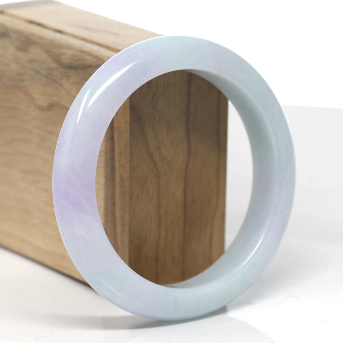 Lavender & Light Green Jadeite Jade "Half Round" Bangle Bracelet (58.5mm) #TT296