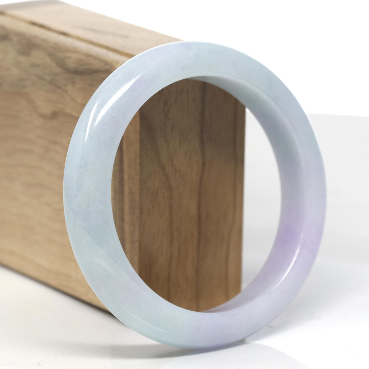 Lavender & Light Green Jadeite Jade "Half Round" Bangle Bracelet (58.5mm) #TT296