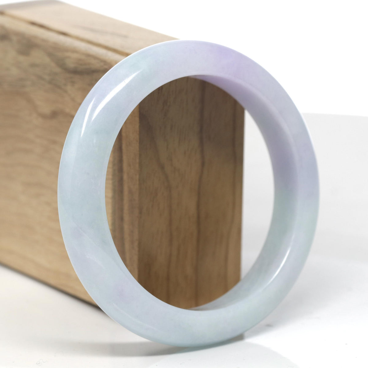 Lavender & Light Green Jadeite Jade "Half Round" Bangle Bracelet (58.5mm) #TT296
