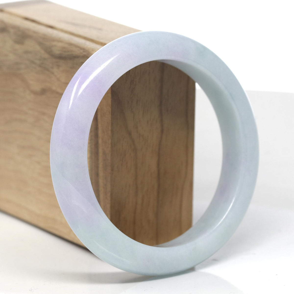 Lavender & Light Green Jadeite Jade "Half Round" Bangle Bracelet (58.5mm) #TT296