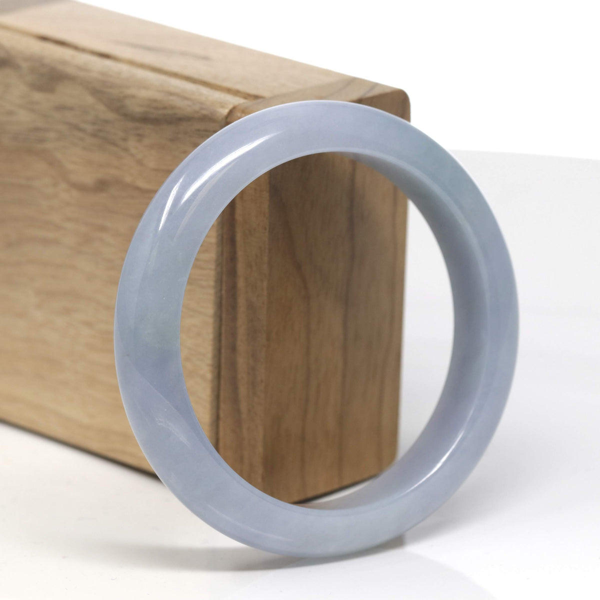 Grey-ish Blue-Lavender Jadeite Jade "Half Round" Bangle Bracelet (56.8mm) #TT332