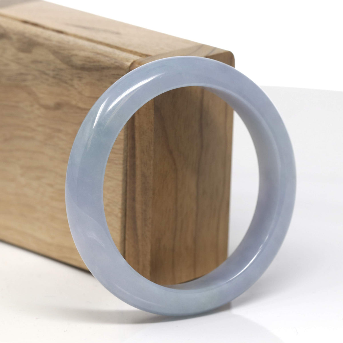Grey-ish Blue-Lavender Jadeite Jade "Half Round" Bangle Bracelet (56.8mm) #TT332