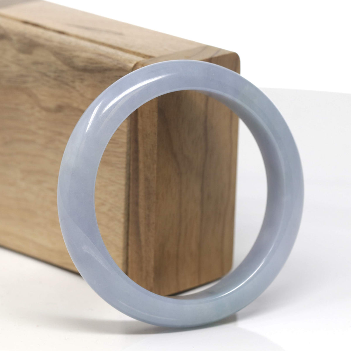 Grey-ish Blue-Lavender Jadeite Jade "Half Round" Bangle Bracelet (56.8mm) #TT332