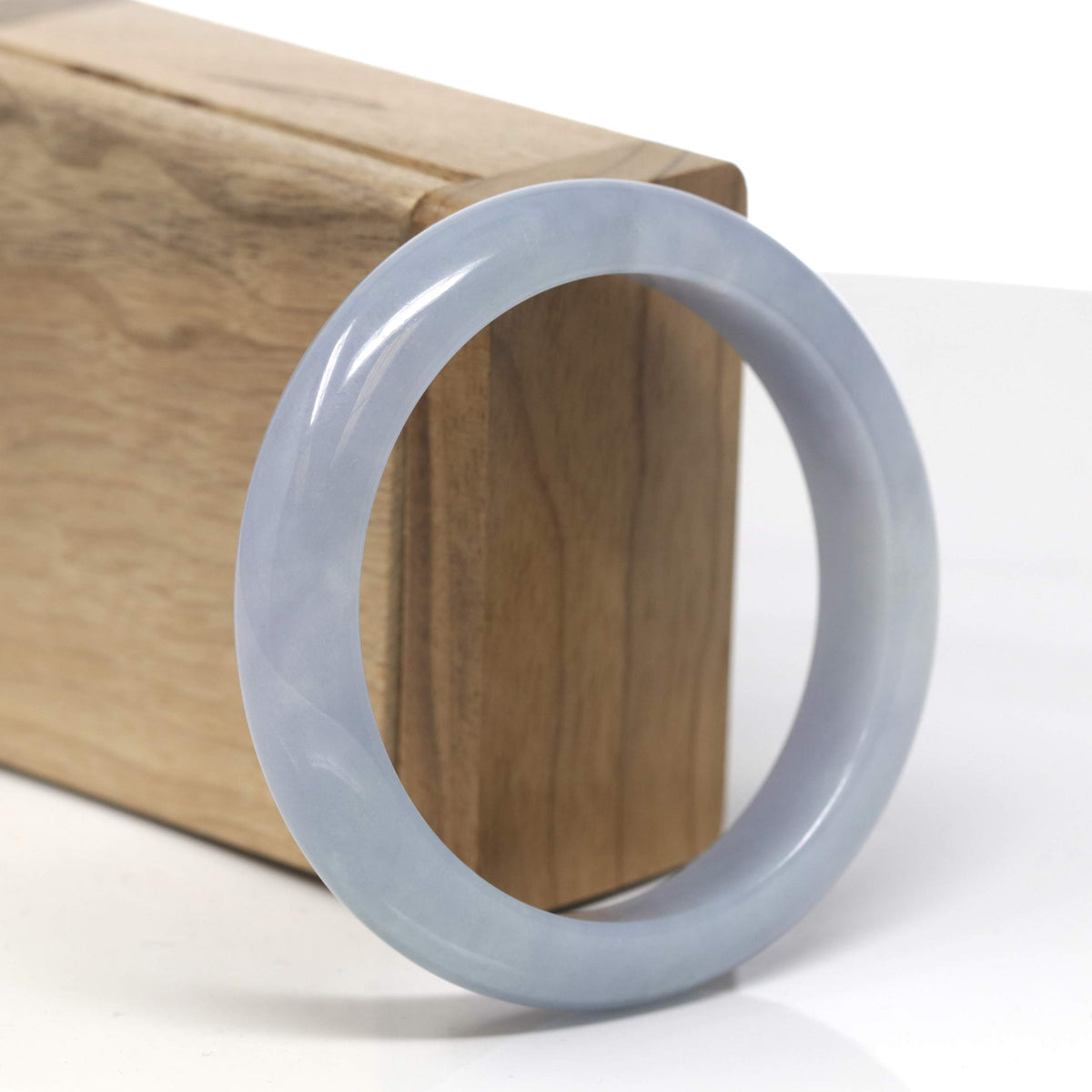 Grey-ish Blue-Lavender Jadeite Jade "Half Round" Bangle Bracelet (56.8mm) #TT332