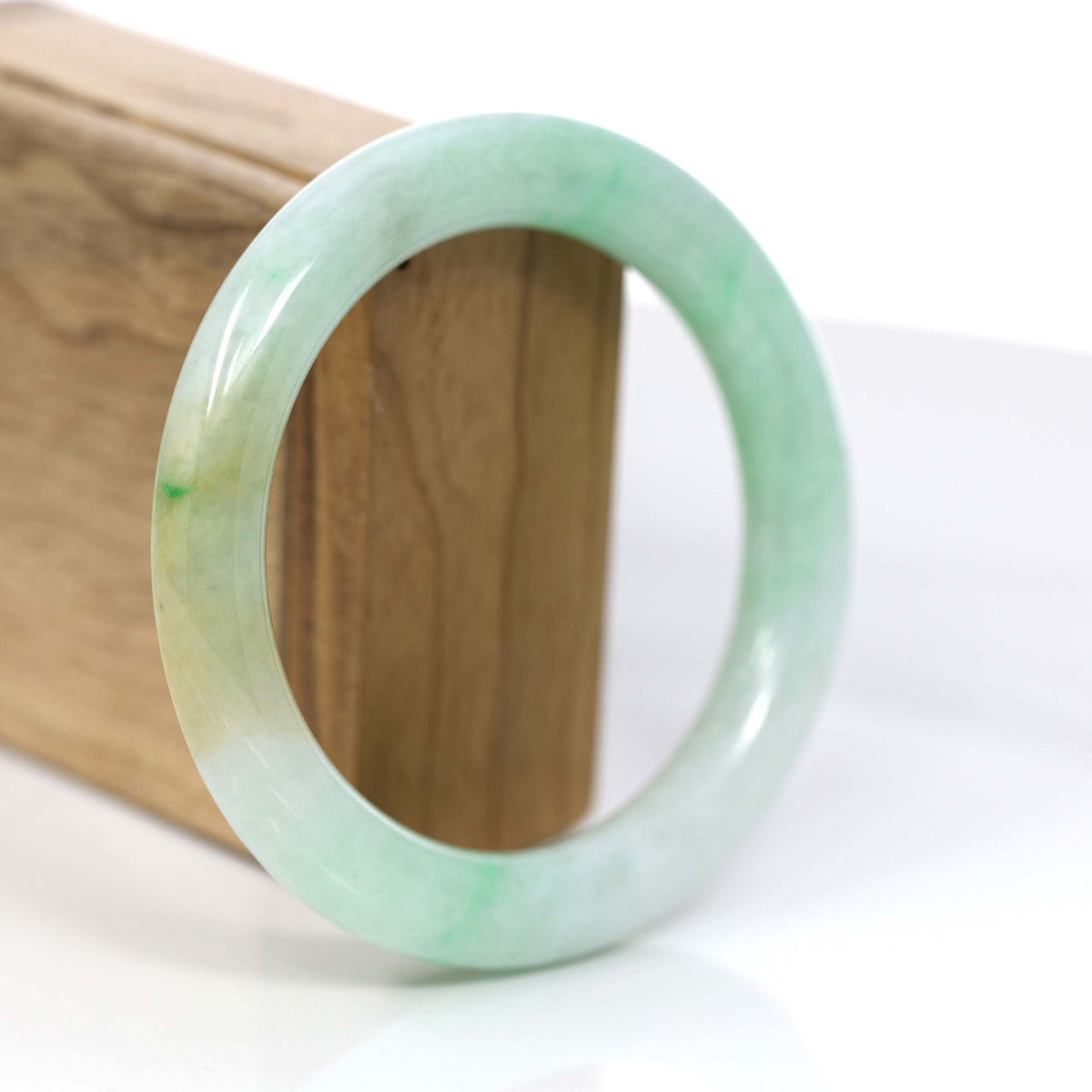 Classic Yellow & Green Jadeite Jade Round Bangle Bracelet (58.20 mm) #876