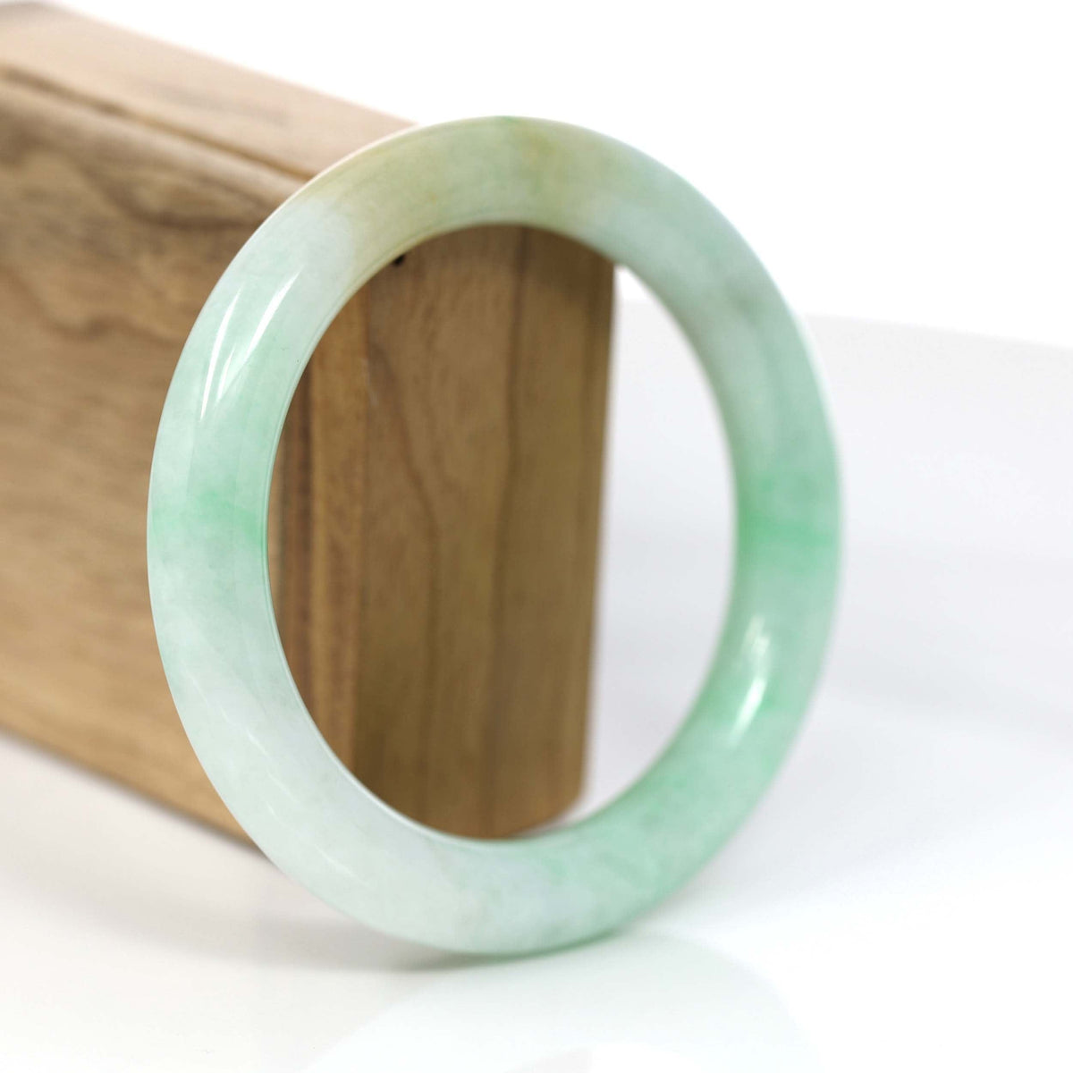Classic Yellow & Green Jadeite Jade Round Bangle Bracelet (58.20 mm) #876
