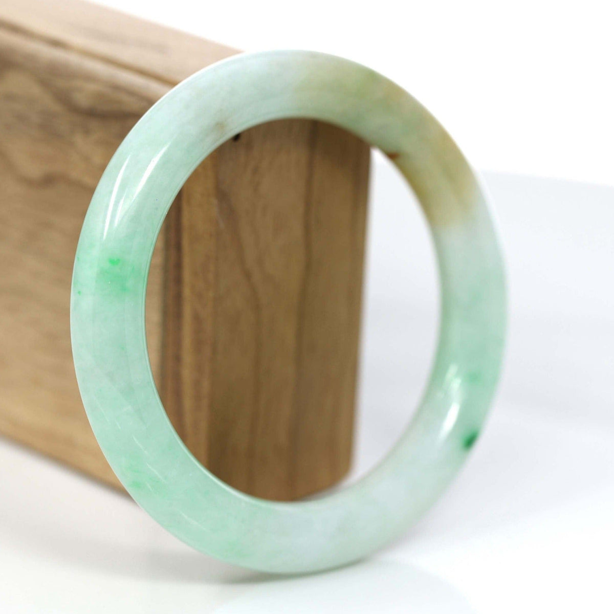 Classic Yellow & Green Jadeite Jade Round Bangle Bracelet (58.20 mm) #876