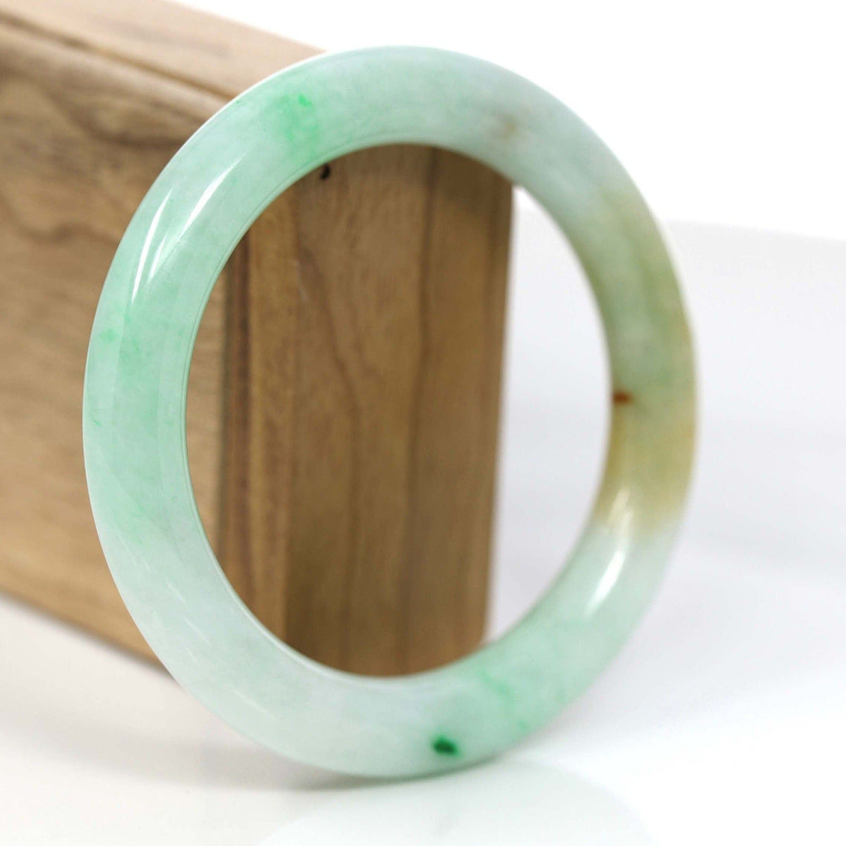 Classic Yellow & Green Jadeite Jade Round Bangle Bracelet (58.20 mm) #876