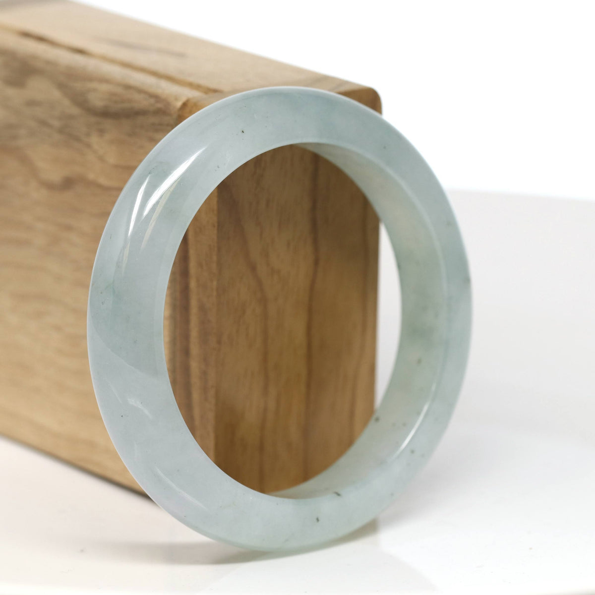 High End "Half Round" Icy Light Green Jadeite Jade Bangle Bracelet (54.8 mm) #T487