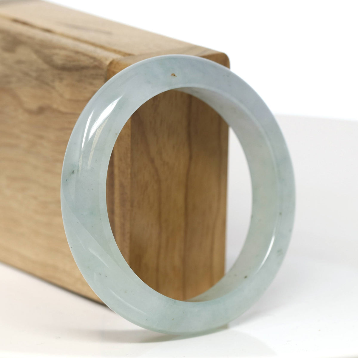 High End "Half Round" Icy Light Green Jadeite Jade Bangle Bracelet (54.8 mm) #T487