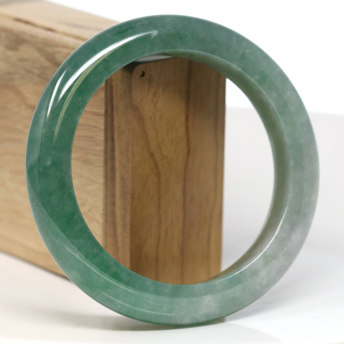 "Half Round" Forest Green Jade Bangle Bracelet (61.75mm) #T522
