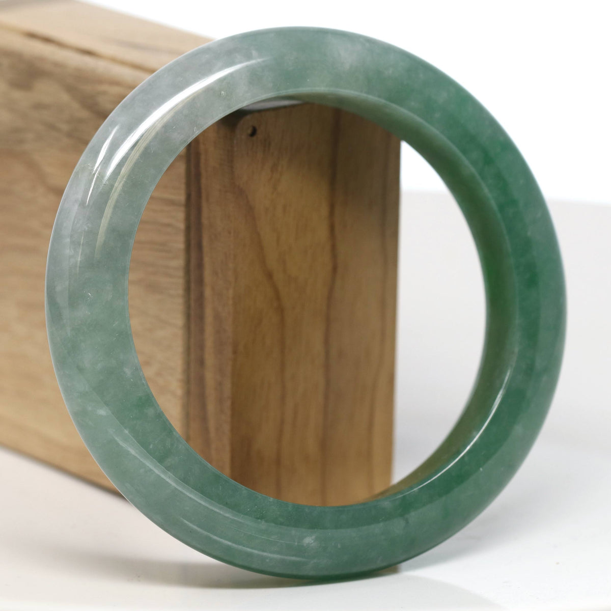 "Half Round" Forest Green Jade Bangle Bracelet (61.75mm) #T522