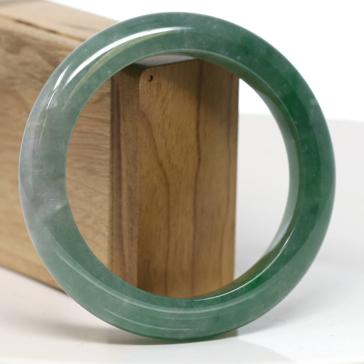 "Half Round" Forest Green Jade Bangle Bracelet (61.75mm) #T522
