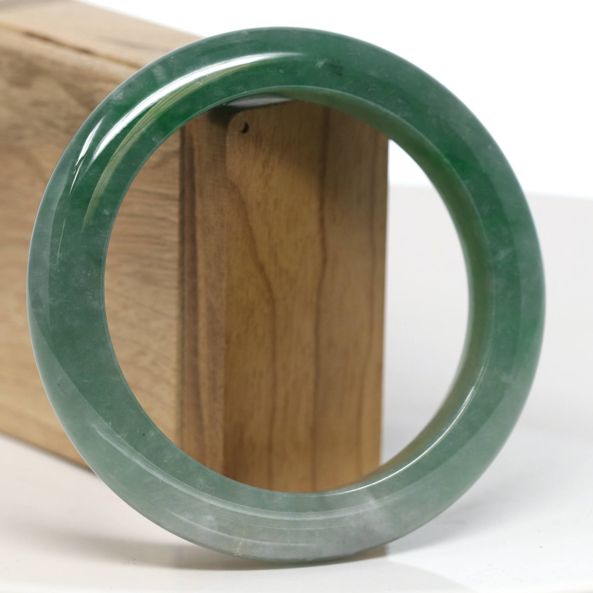 "Half Round" Forest Green Jade Bangle Bracelet (61.75mm) #T522