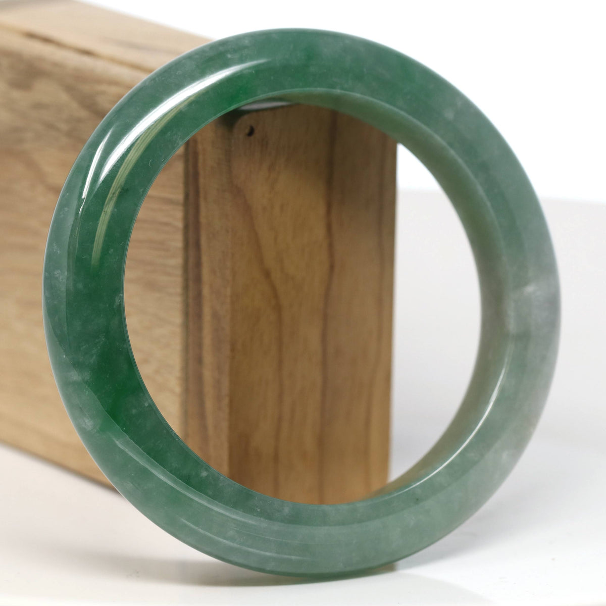 "Half Round" Forest Green Jade Bangle Bracelet (61.75mm) #T522