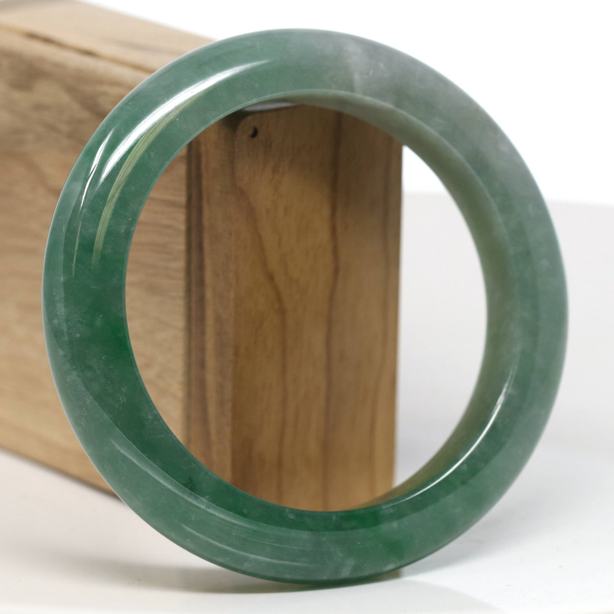 "Half Round" Forest Green Jade Bangle Bracelet (61.75mm) #T522