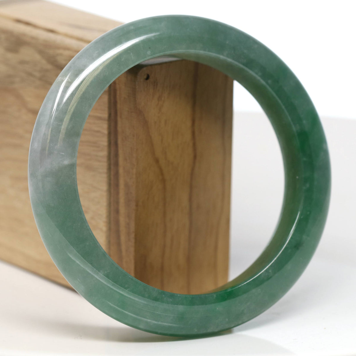 "Half Round" Forest Green Jade Bangle Bracelet (61.75mm) #T522