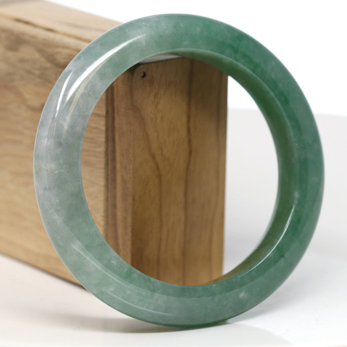 "Half Round" Forest Green Jade Bangle Bracelet (61.75mm) #T522