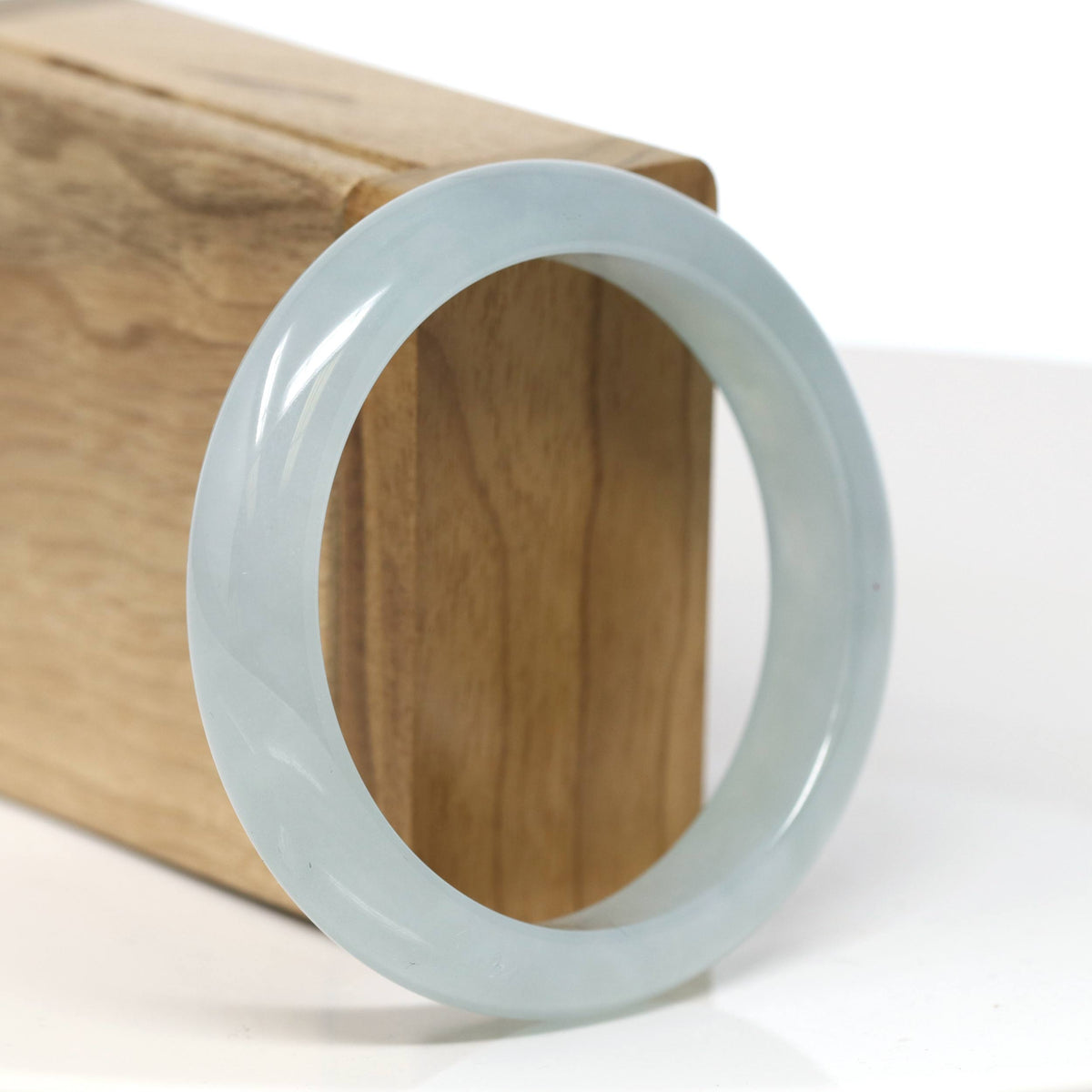 High-End "Half Round" Icy Blue-Green Jadeite Jade Bangle Bracelet (56.45mm) #T525