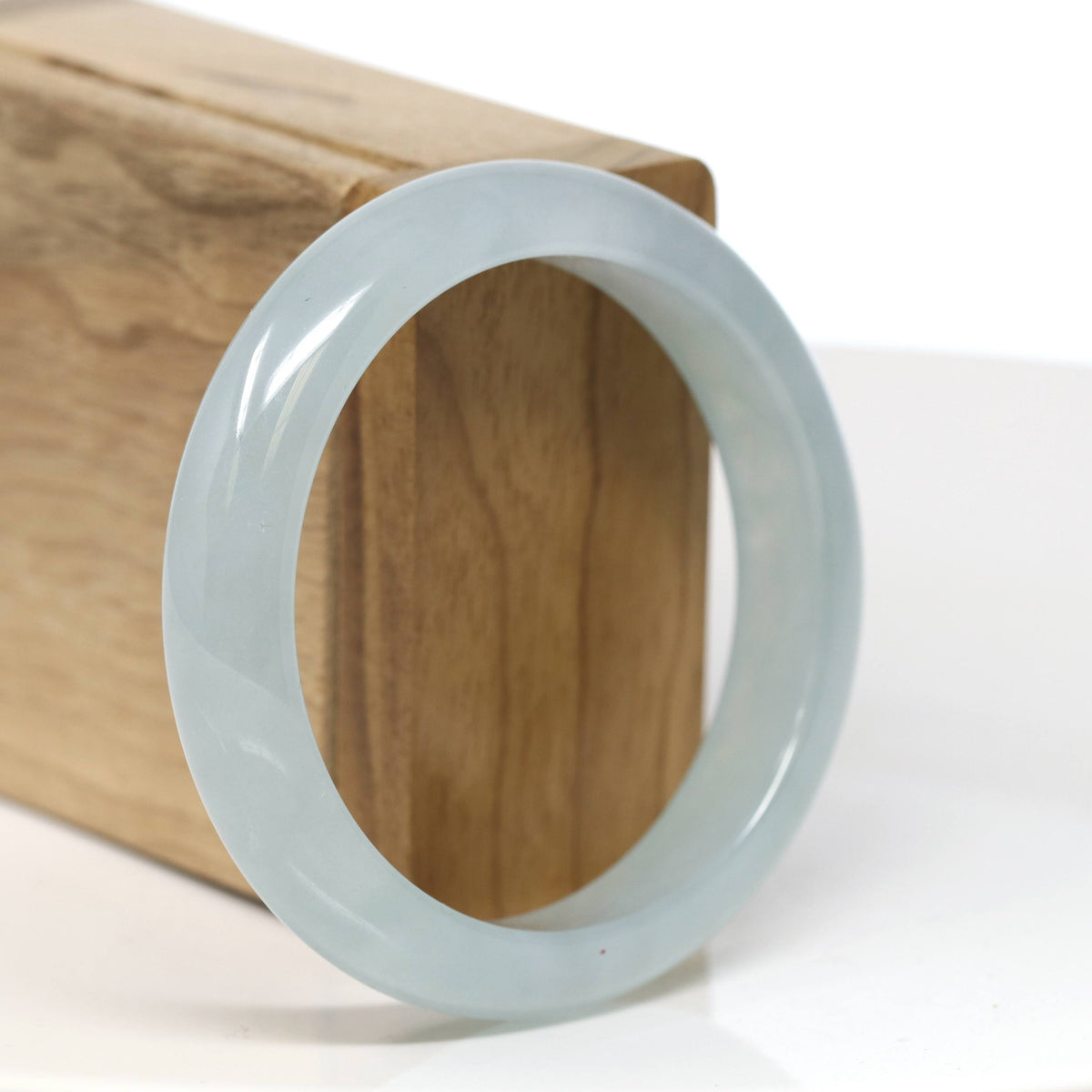 High-End "Half Round" Icy Blue-Green Jadeite Jade Bangle Bracelet (56.45mm) #T525
