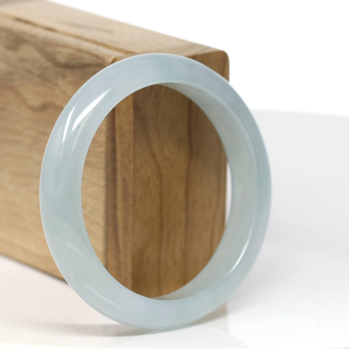 High-End "Half Round" Icy Blue-Green Jadeite Jade Bangle Bracelet (56.45mm) #T525