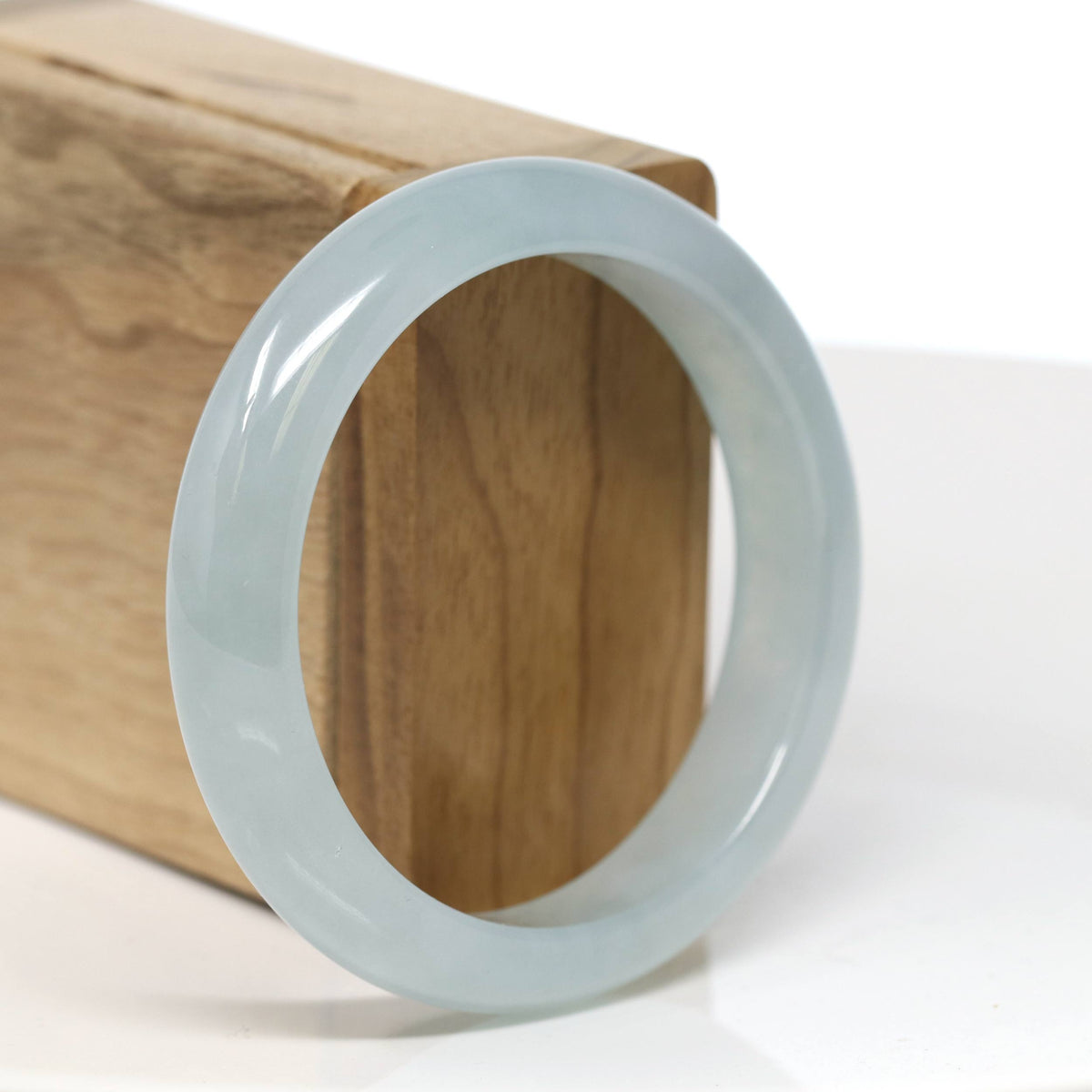 High-End "Half Round" Icy Blue-Green Jadeite Jade Bangle Bracelet (56.45mm) #T525