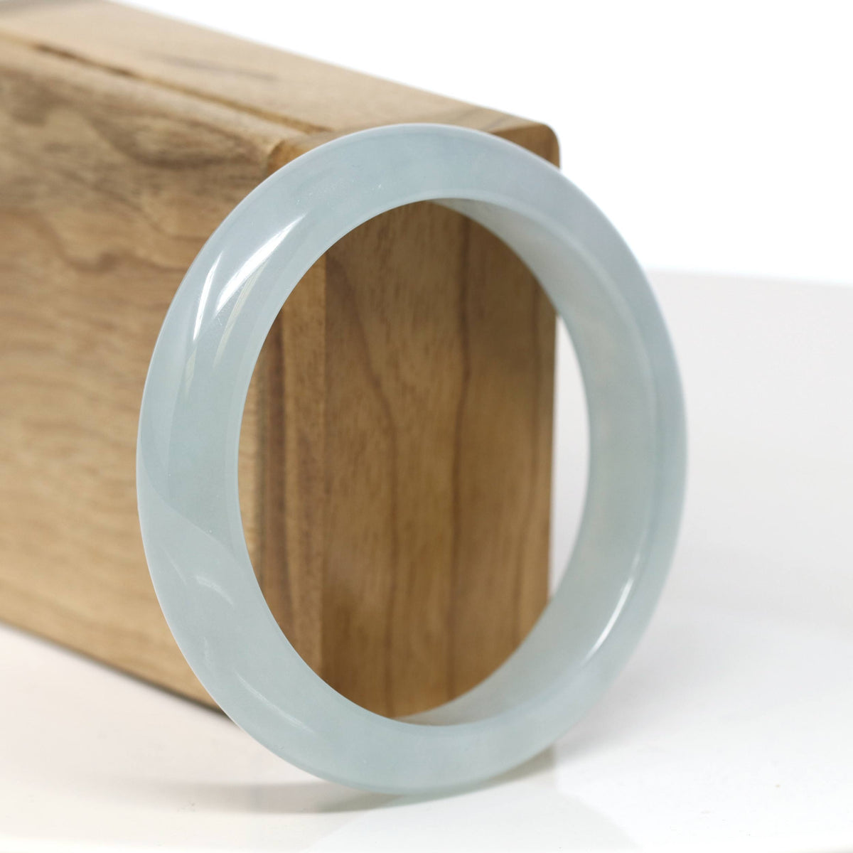 High-End "Half Round" Icy Blue-Green Jadeite Jade Bangle Bracelet (56.45mm) #T525