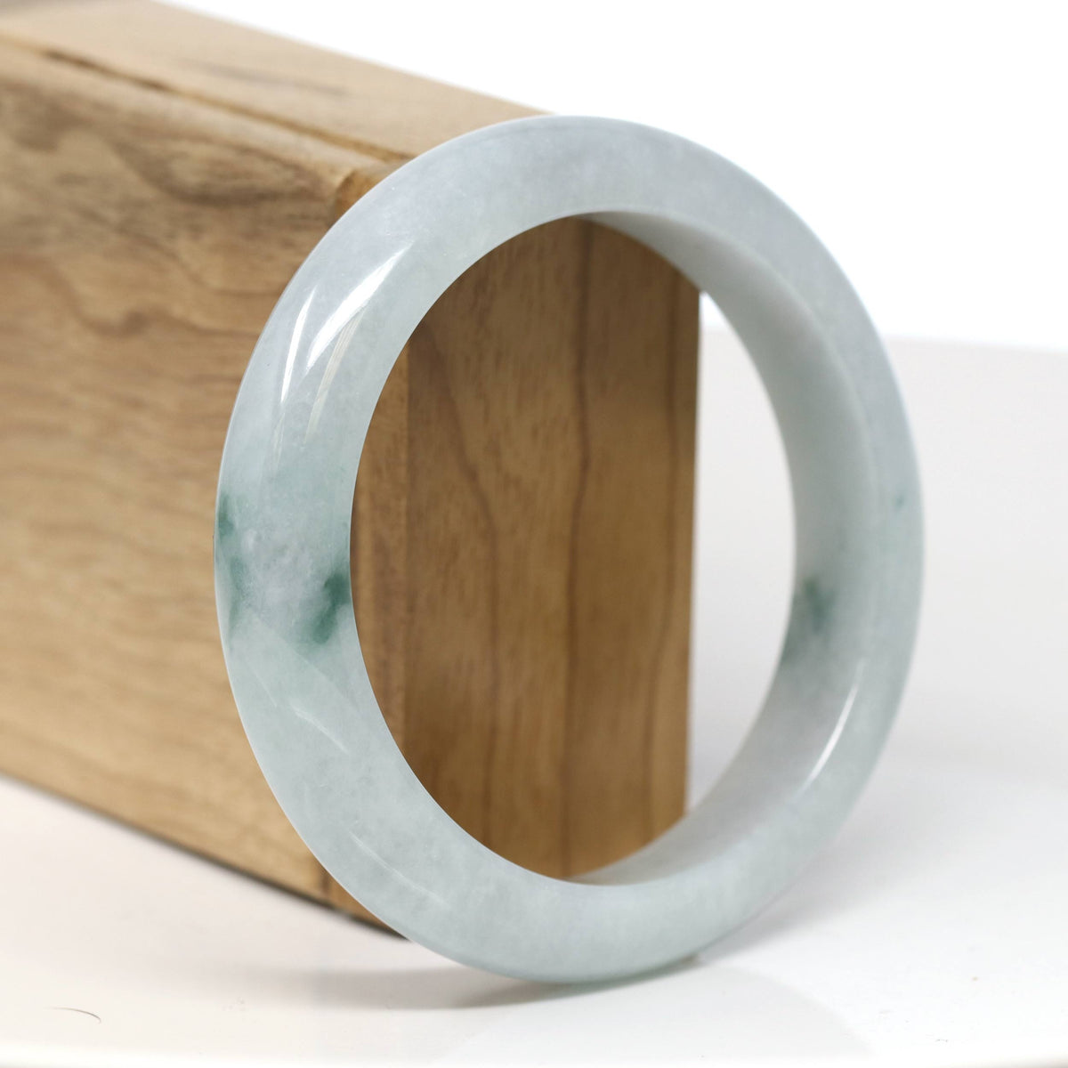 "Half Round" Blue-Green Jade Bangle Bracelet (57.42mm) #T533