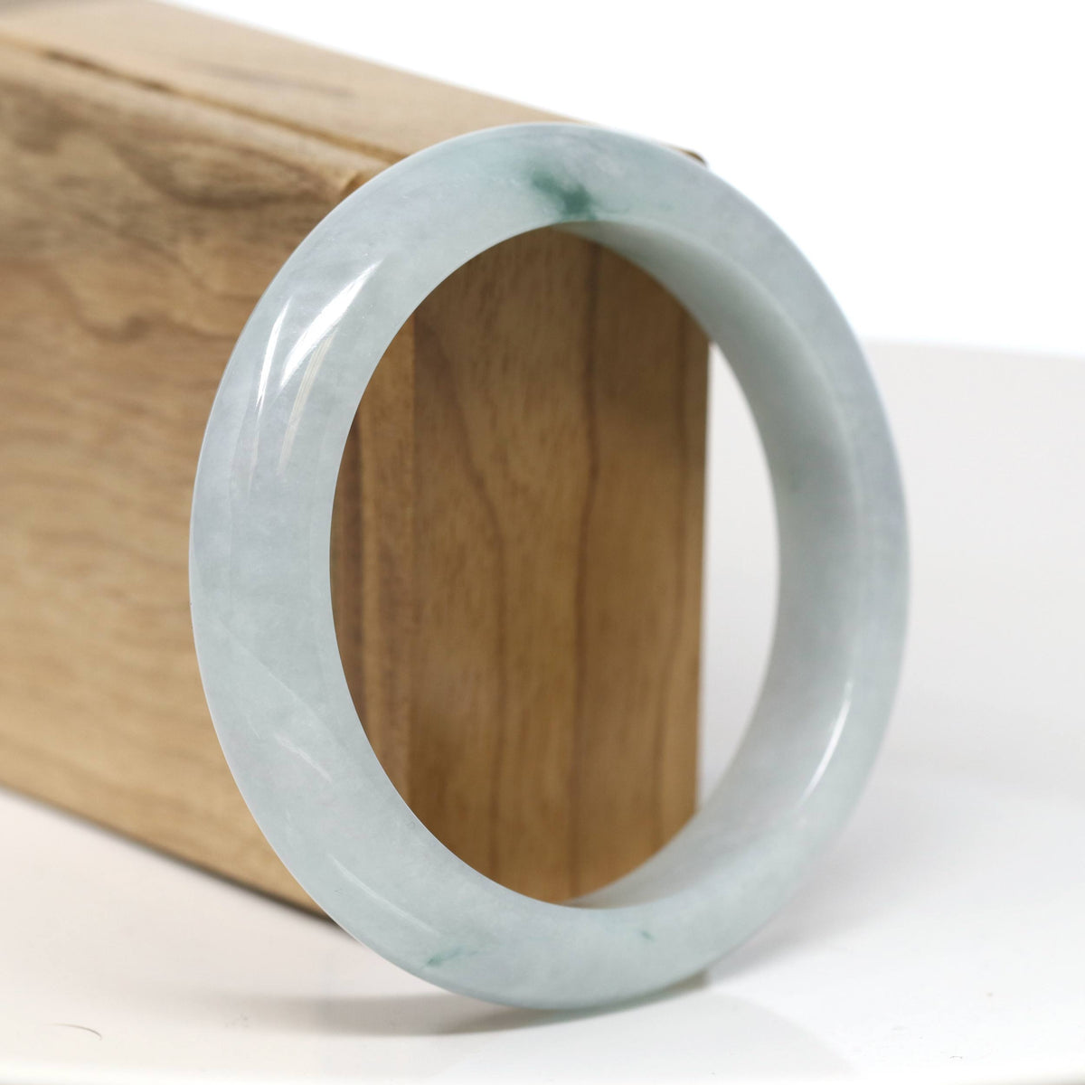 "Half Round" Blue-Green Jade Bangle Bracelet (57.42mm) #T533