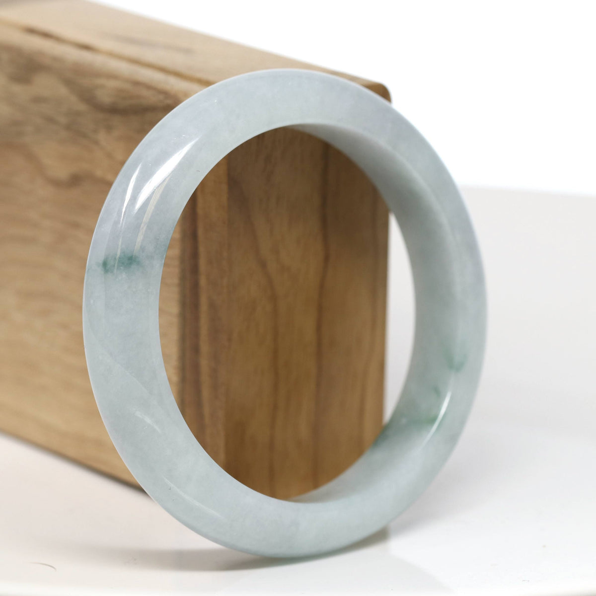 "Half Round" Blue-Green Jade Bangle Bracelet (57.42mm) #T533