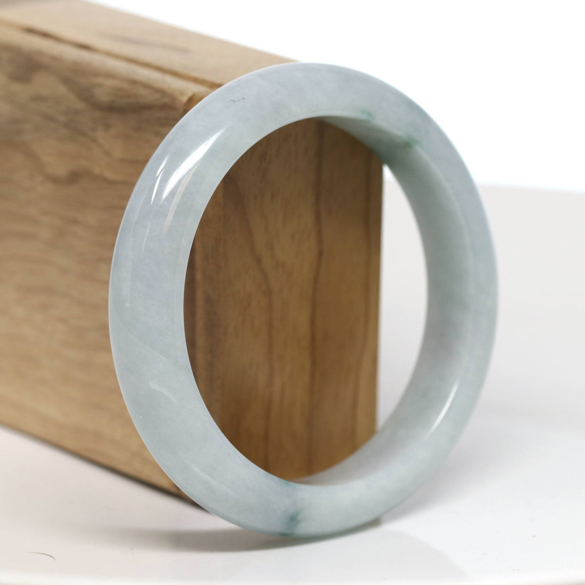 "Half Round" Blue-Green Jade Bangle Bracelet (57.42mm) #T533