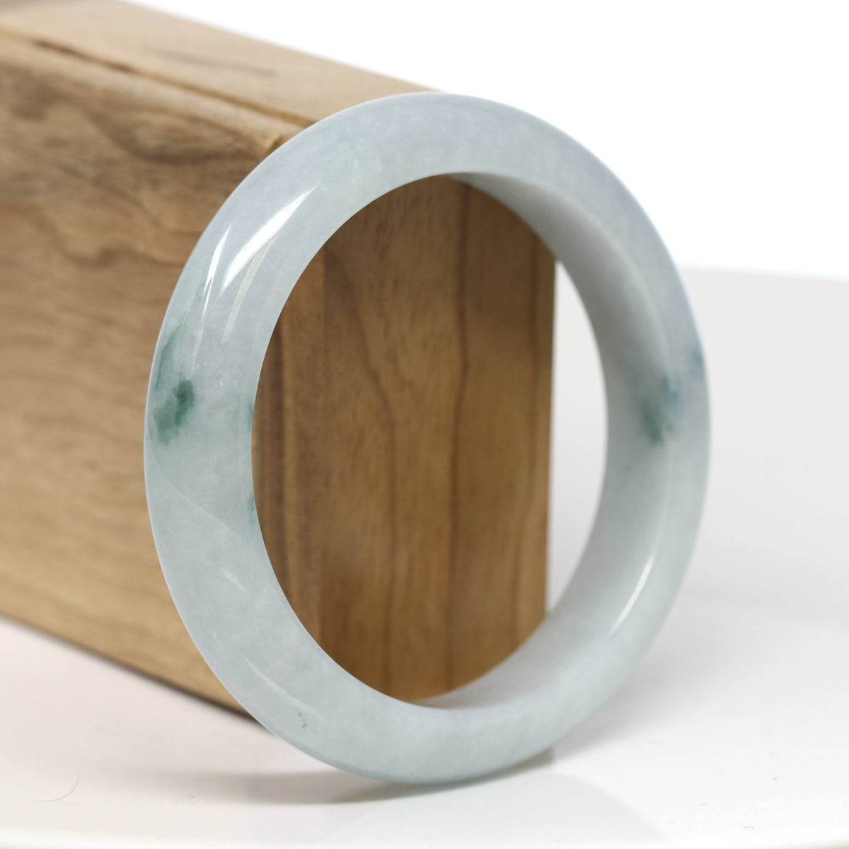 "Half Round" Blue-Green Jade Bangle Bracelet (57.42mm) #T533