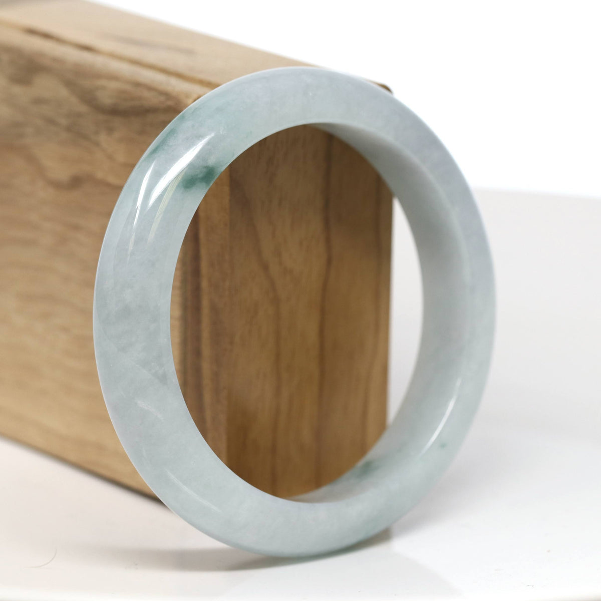 "Half Round" Blue-Green Jade Bangle Bracelet (57.42mm) #T533