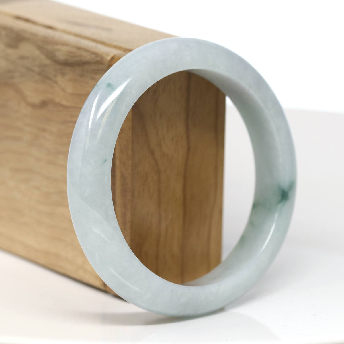 "Half Round" Blue-Green Jade Bangle Bracelet (57.42mm) #T533