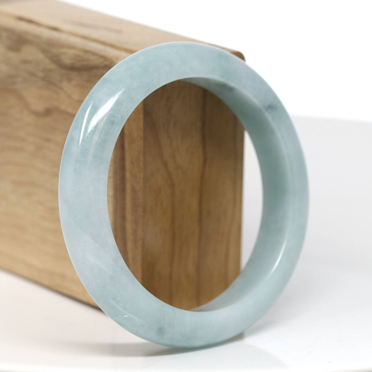 "Half Round" Light Blue-Green Jade Bangle Bracelet (57.23mm) #T548