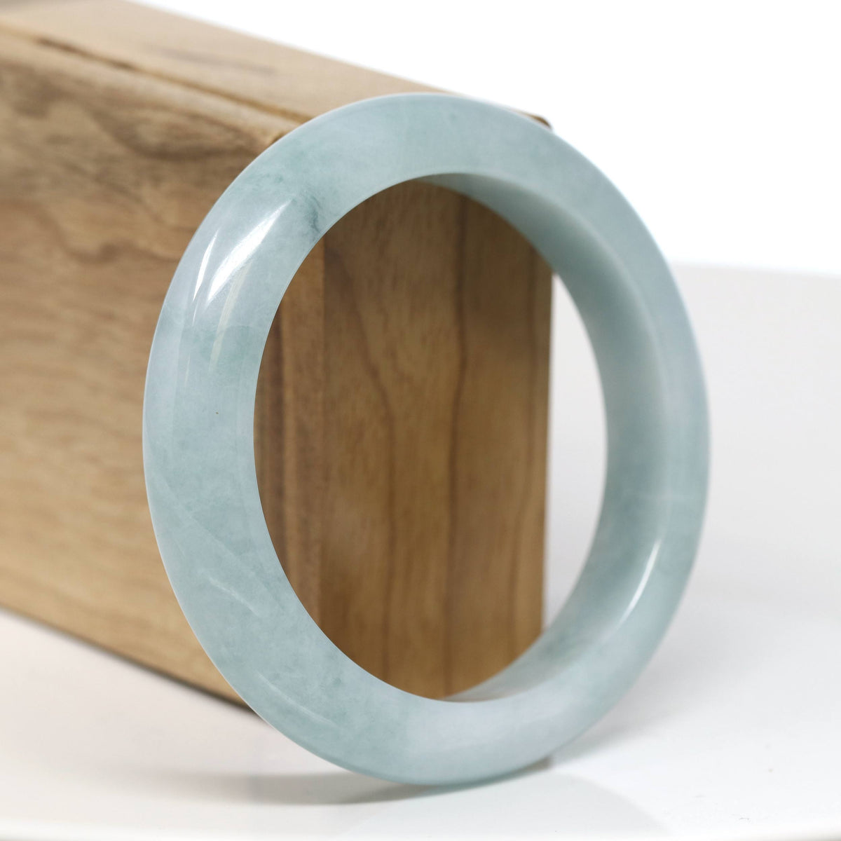 "Half Round" Light Blue-Green Jade Bangle Bracelet (57.23mm) #T548