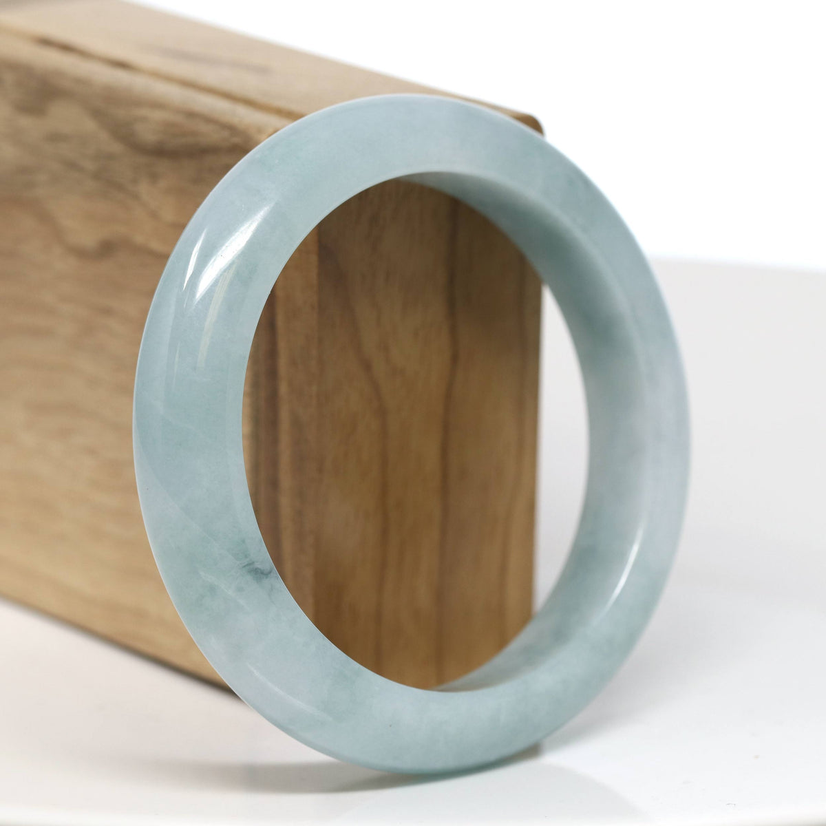 "Half Round" Light Blue-Green Jade Bangle Bracelet (57.23mm) #T548