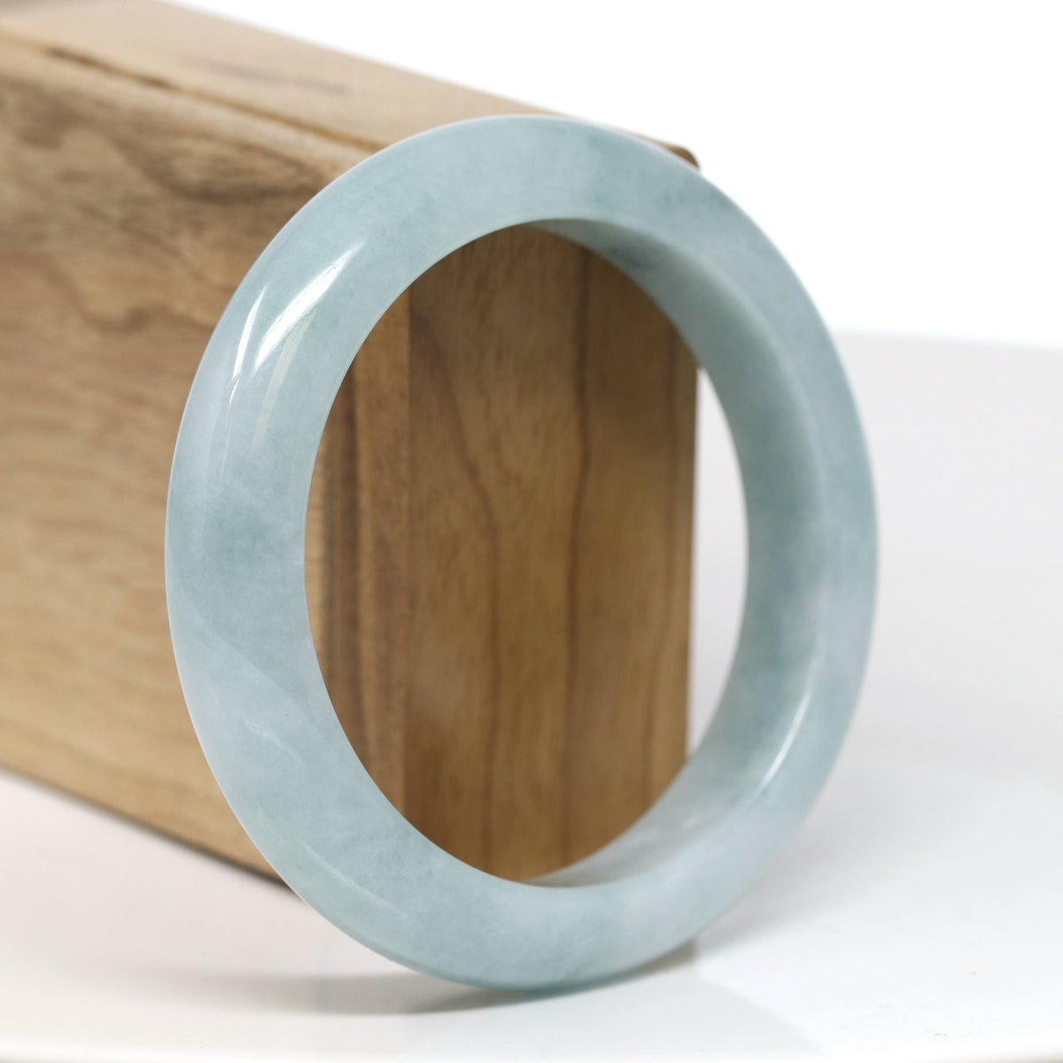 "Half Round" Light Blue-Green Jade Bangle Bracelet (57.23mm) #T548