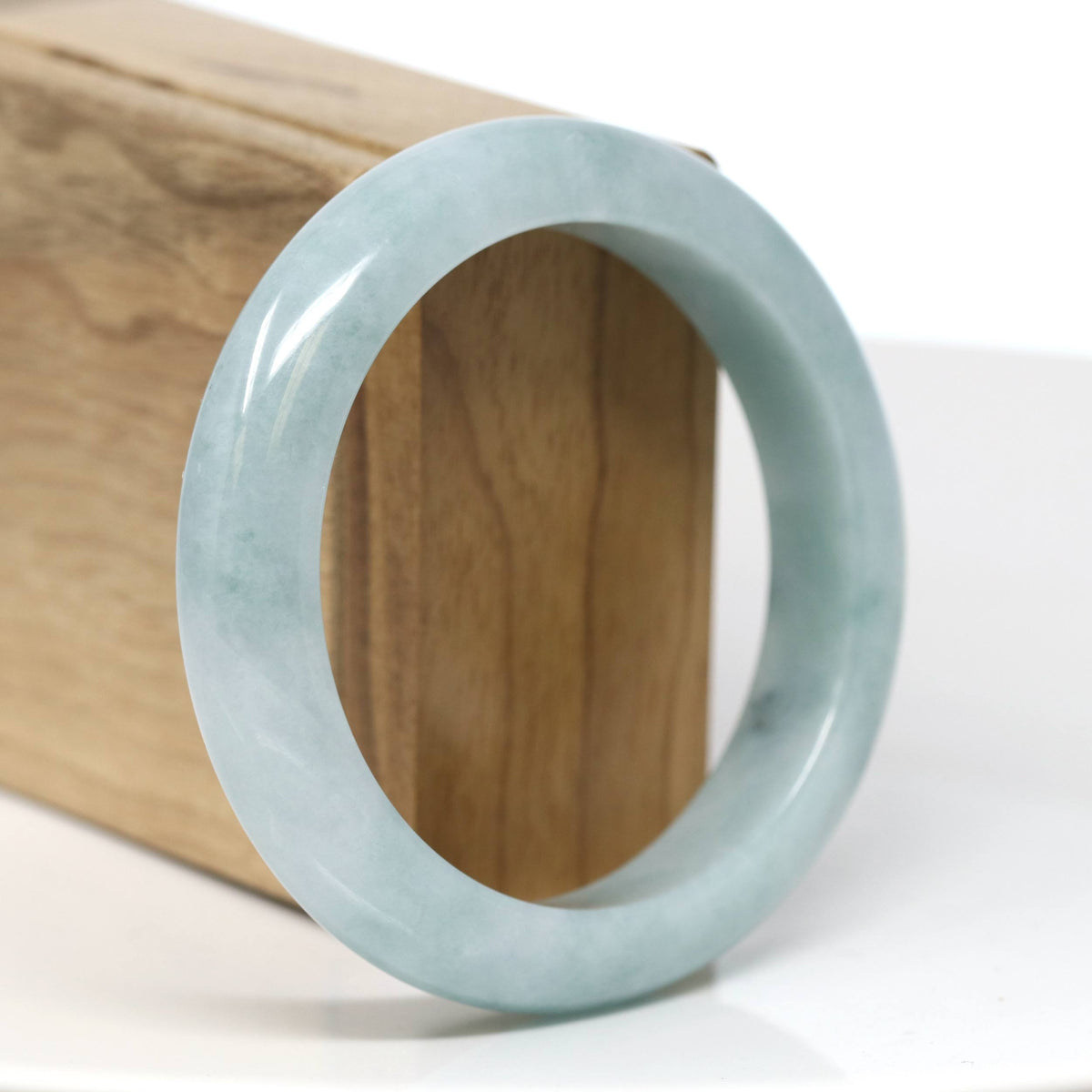 "Half Round" Light Blue-Green Jade Bangle Bracelet (57.23mm) #T548