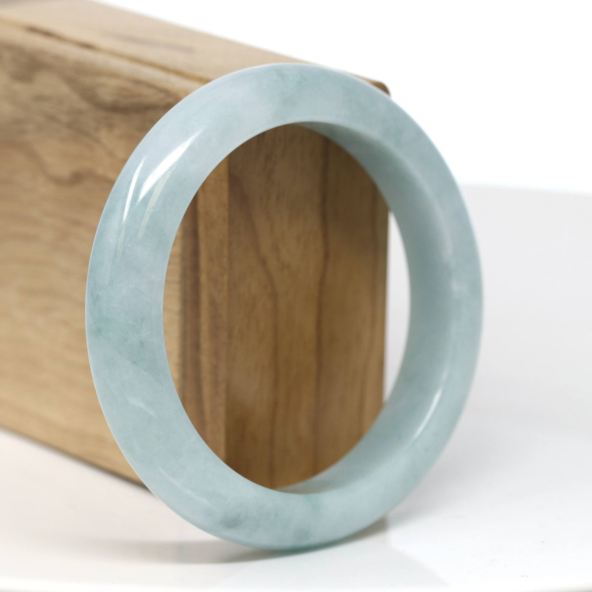 "Half Round" Light Blue-Green Jade Bangle Bracelet (57.23mm) #T548